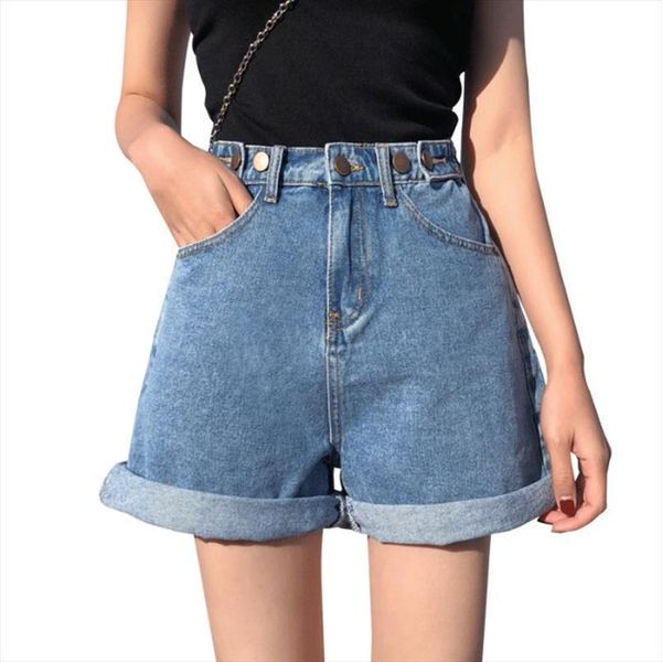 

classic vintage high waist blue womens shorts wide leg caual summer jeans for women denim, White;black