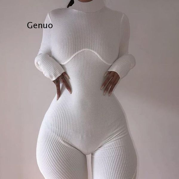 

women's jumpsuits & rompers ribbed knitted bodycon white black summer jumpsuit women shorts playsuit long sleeve womens female, Black;white