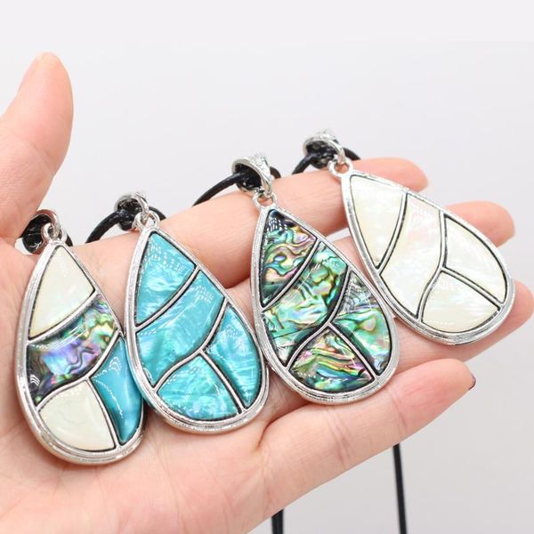 

pendant necklaces natural shell blue abalone white mother of pearl wax thread necklace for women gift size 30x53mm length 55cm, Silver
