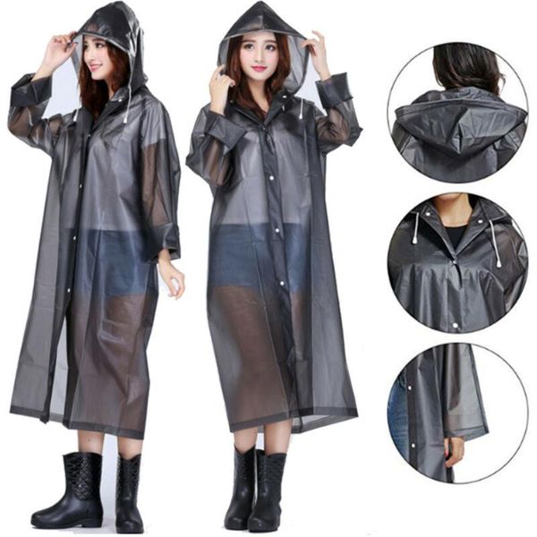 

rain wear men women eva raincoat thicken hooded ponchos jacket hiking camping fishing clear black white waterproof rainwear