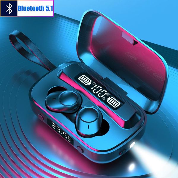 

new wireless headphone bluetooth 5.1 earphone stereo sports headphones mini earbuds with led clock mirror function