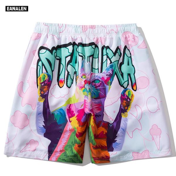 

men's shorts 2021 summer basketball running tie-dyed graffiti skull graphic beach pants fitness high street hip hop women, White;black