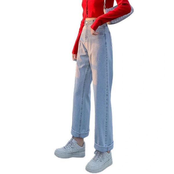 

women's jeans denim trousers korean high wais women y2k wide pants woman cute loose gray blue waist cowboy streetwear