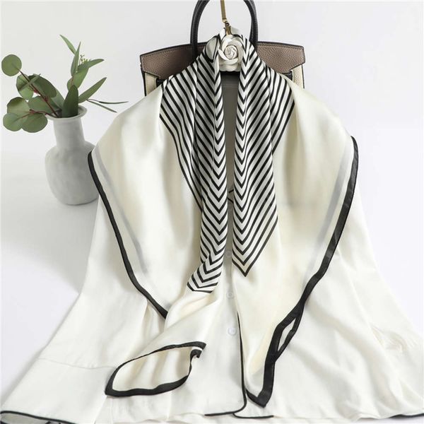 

women square scarf neck wraps striped print foulard hijab female shawl headband pashmina bandana summer spring scarves, Blue;gray