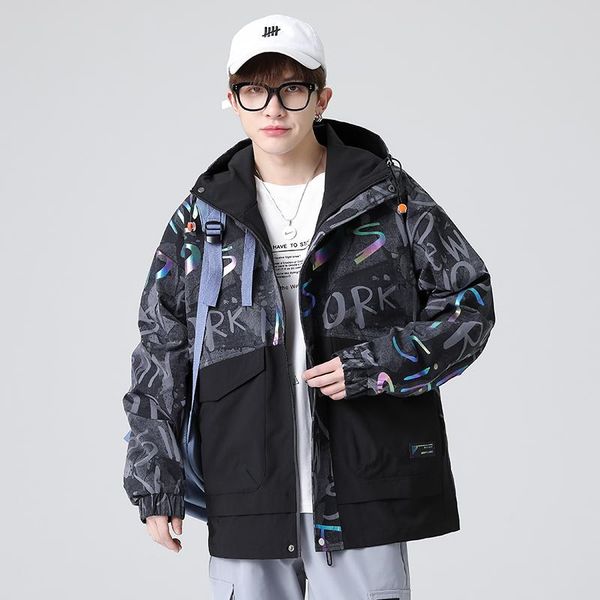 

men's jackets mens print windbreakers spring autumn 2021 lightweight jacket casual korean style hip hop streetwear coat fashion, Black;brown