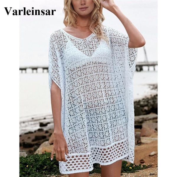 

women's swimwear 3 colors sheer see through hollow-out crochet tunic beach cover up cover-ups dress wear beachwear female women v2973, White;black