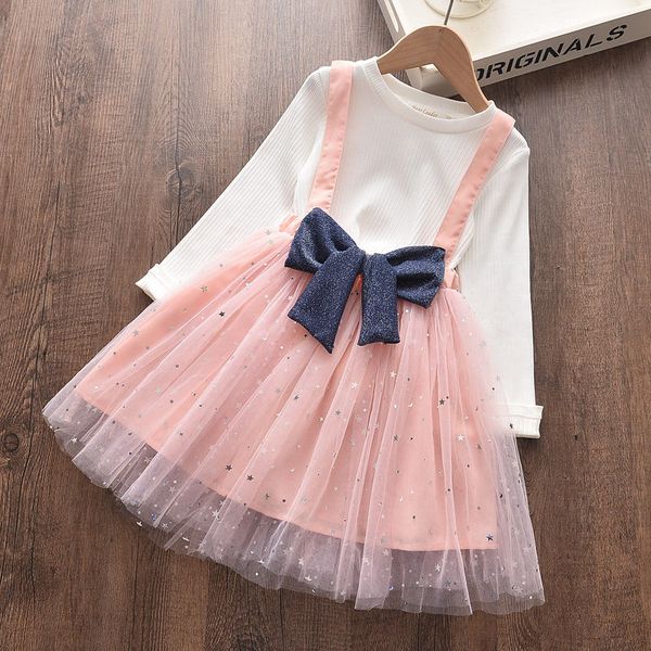

2pcs kids girls dress princess long sleeve t-shirt +skirt girls dress sequins stars suspenders tutu ball gown birthday dress, Red;yellow