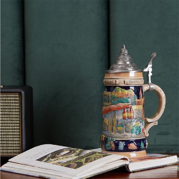 

ceramic crafts german beer mug relief landscape personality mug decorations