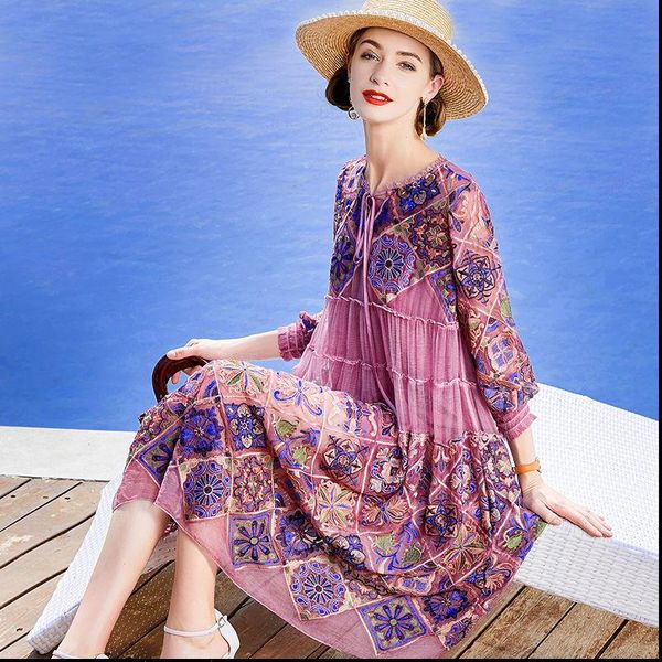 

2021 new summer women fashion purple embroidery loose mid aged mother dress female knee length elegant dress vestitos y04, Black;gray