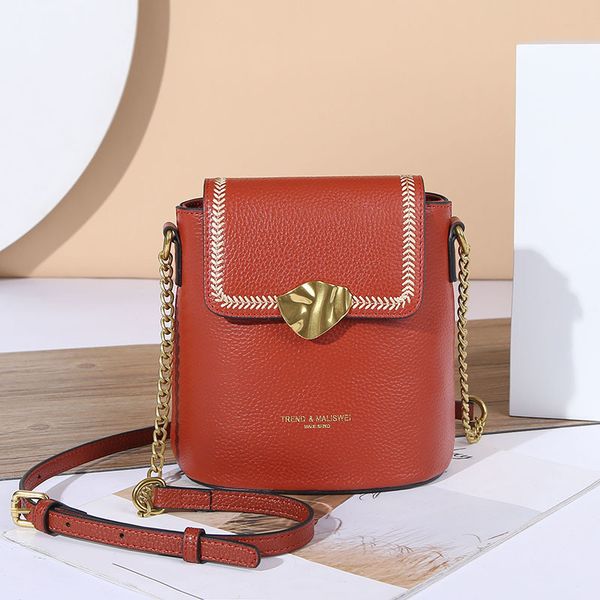 

fashion head single shoulder simple net red dumpling bucket chain bag with leather