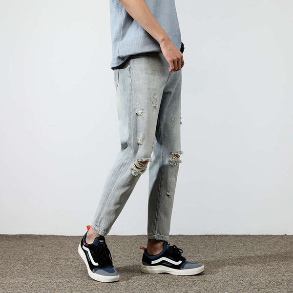 

men's fashion brand summer straight fit harlan pants small foot versatile beggars slim thin, Blue