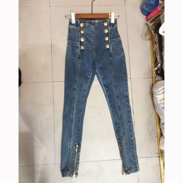 

women's jeans high waist women denim korean spring summer fashion retro pants double buckle blue pencil female h176