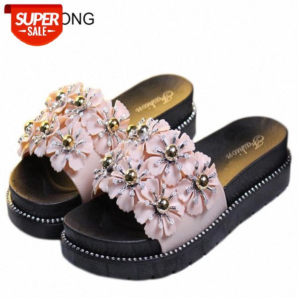 

lcizrong women high heel sandals 3d flowers thick bottom outdoor beach sandals for woman bohemian style floor shoes #qk36, Black