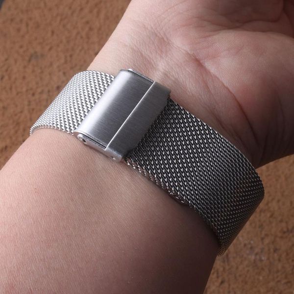 

watch bands stainless steel strap 14mm 16mm 18mm 20mm 22mm metal band bracelet watchband silver mesh safety buckle deployment for men, Black;brown