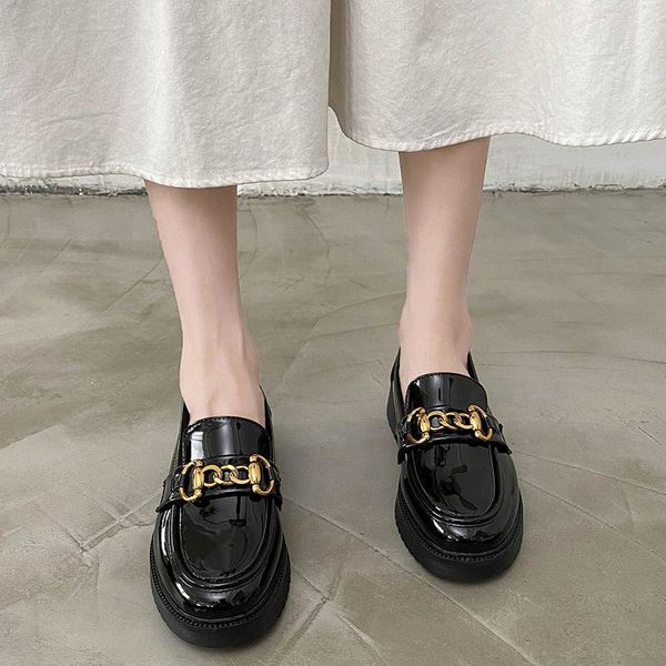 

dress shoes women's spring 2021 fashion casual retro leather with square toe metal buckle, Black