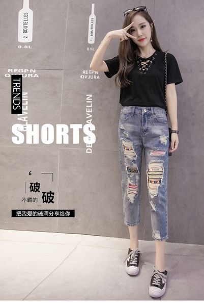

selling women's jeans with holes showing thin, Blue