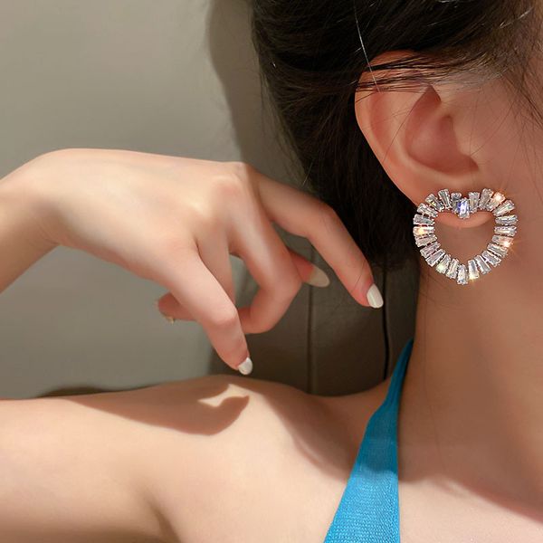 

2021 fashion luxury heart crystal earrings for women bijoux geometric rhinestones earrings statement jewelry gifts, Silver