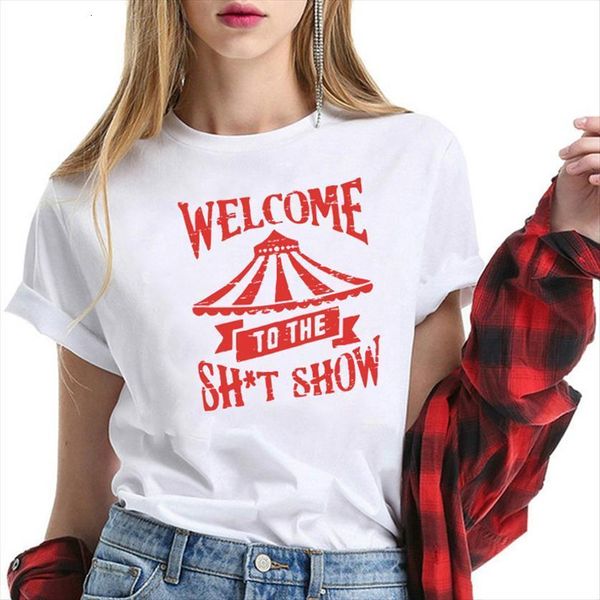 

welcome to the show printing womens t shirt summer aesthetic clothes harajuku for fashion crew neck ladies top, White