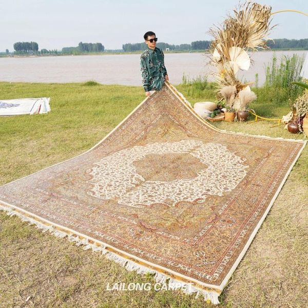 

carpets 9'x12' luxury french design beige hand woven persian silk nanyang carpet (yl0331a)