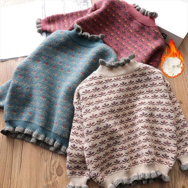

ins girls sweaters fungus knit sweater autumn and winter baby retro childrens clothing bottoming shirt korean, Blue