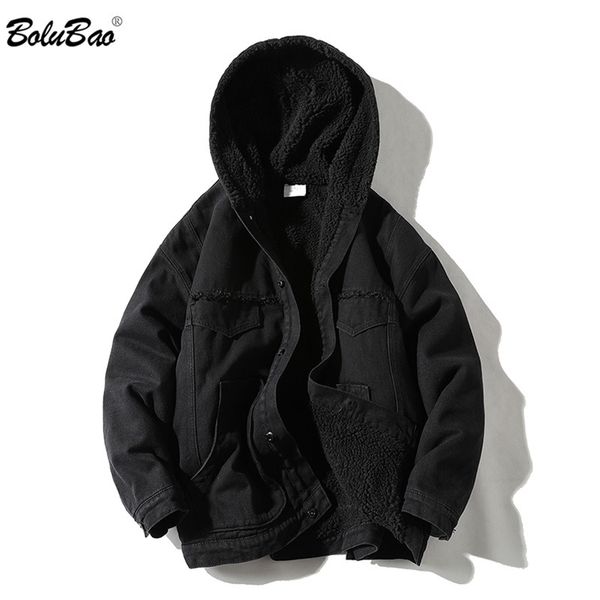 

bolubao winter cowboy jackets men fur warm thick cotton hooded parkas casual fashion warm coats male 211104, Black