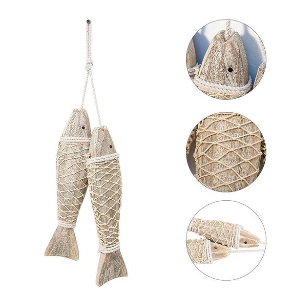 

decorative objects & figurines wood fish hanging decor 2pcs mediterranean style rustic coastal hand carved ornaments wall sculptures for hom