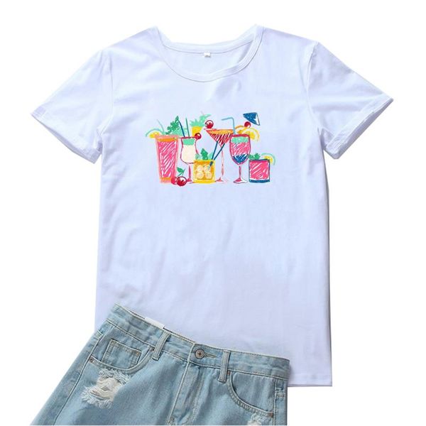 

women's t-shirt summer drink women tshirt funny print pattern casual short sleeves t shirt graphic tees harajuku, White
