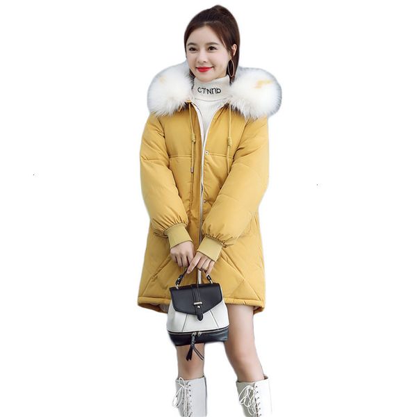 

2021 new yellow female winter s-3xl plus size white fur collar with thick heat hood down women's cotton coat sf031 rgy1, Black