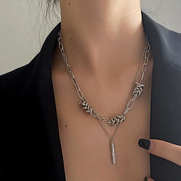 

pendant necklaces double layered necklace summer geometrical clavicle chain fashion gothic hip hop design sweet cool outfits accessor, Silver
