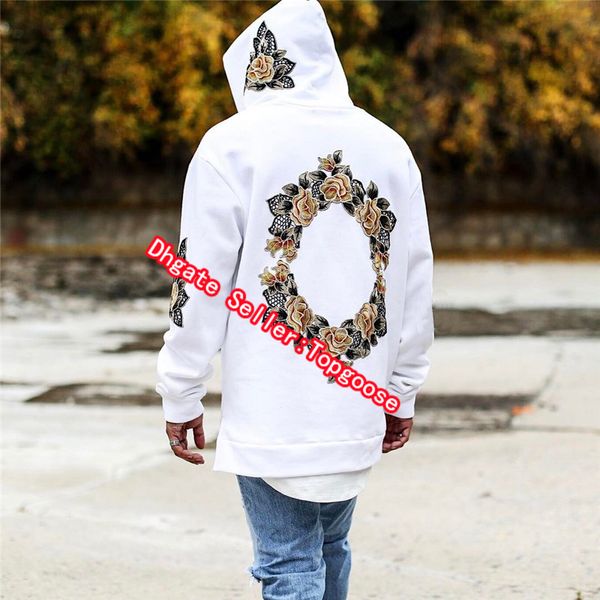 

new design flower print hoodies men hip hop side split hoody sweatshirts hooded pullover long sleeve jumper, Black