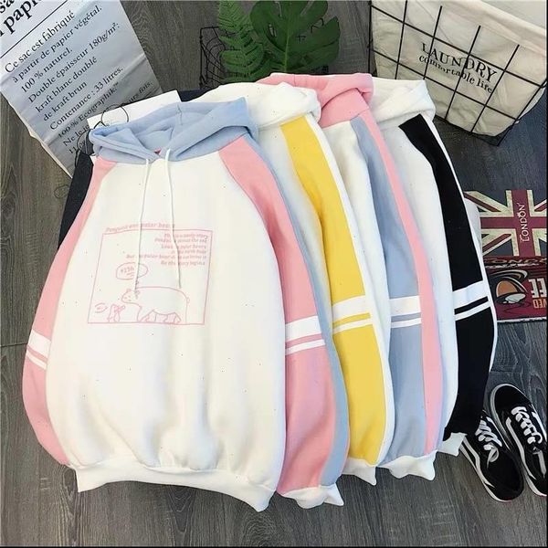 

women plush cute bear print hoodie long sleeve hoody female sweatshirts loose size lovely cotton treetwear spring clothes, Black