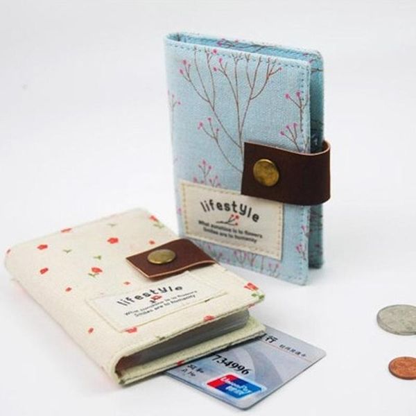 

card holders floral holder fashion women id business bank wallet cash canvas 20 pcs bag, Brown;gray