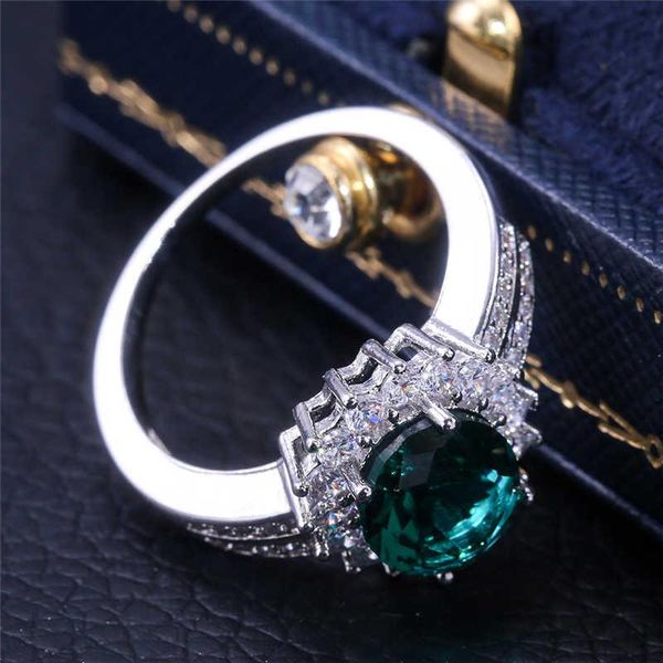 

wedding rings fashion green flower zircon ring women's anniversary gift size 6-10, Slivery;golden