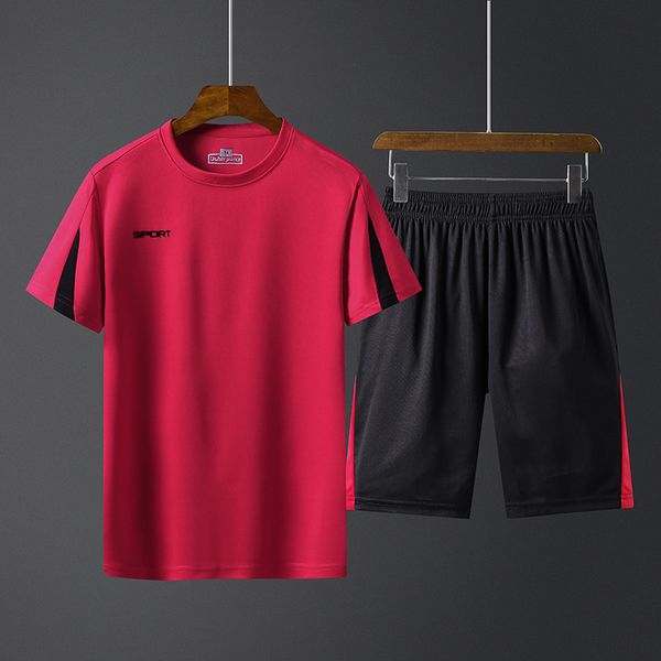 

random 2021 zomer sets sport pak two piece t-shirts + elastic tail shorts men sports clothing jogger training suit quick droog, Gray