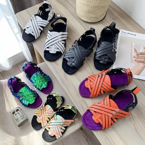 

sandals women flat summer designers fashion multi color sandal leather buckle casual shoes for woman gladiator ladies, Black