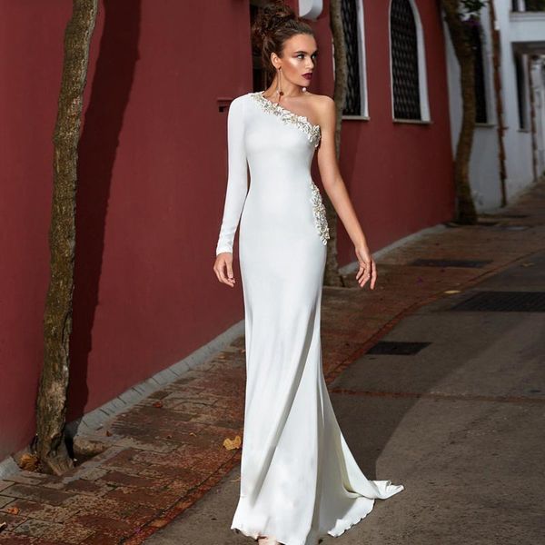 

2021 new stain one shoulder evening mermaid simple elegant party gowns vestido madrinha formal prom es vestidos de festa c5tj, Black;red