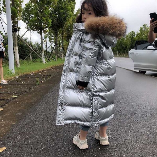 

olekid russian winter down jacket for girls waterproof shiny warm girls winter coat 5-14 years teenage girl parka snowsuit 211025, Blue;gray