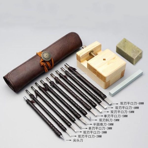 

professional hand tool sets engraving set tungsten steel carving knife wood seal tools with leather bag