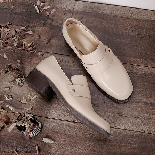 

dress shoes retro women pumps genuine leather round toe casual basic woman spring thick heels size 41 42 43 44, Black