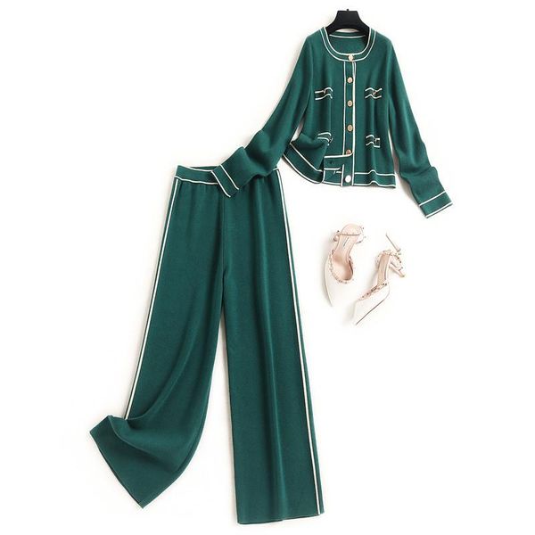 

women's two piece pants autumn winter fashion lady outfit women full sleeve cardigan knit sweater and suit matching set party twinset, White