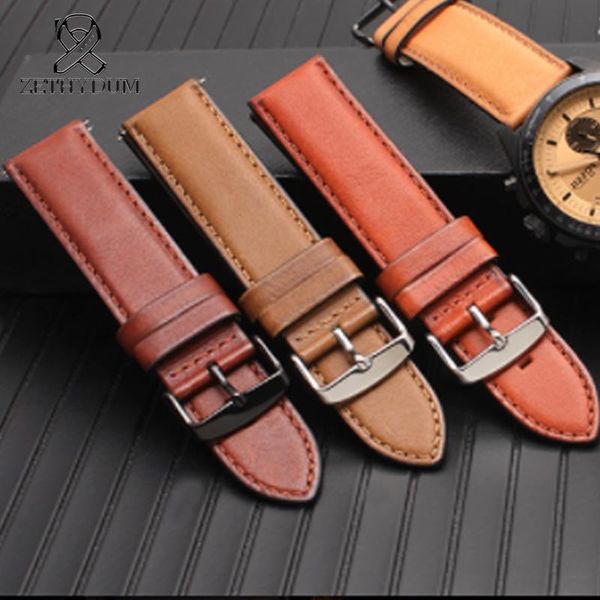 

watch bands italian leather belt straight end band women 4 color strap men's vintage chain 20 22mm, Black;brown