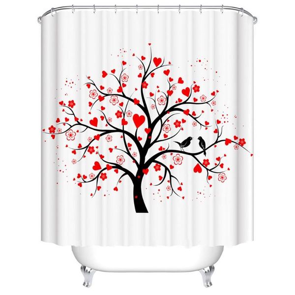 

shower curtains happy valentines day stylized love tree birds bathroom curtain