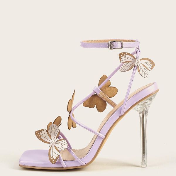 

sandals women sweet butterfly ankle strap shoes fashion hollow out open toe transparent high heels elegant party pumps, Black