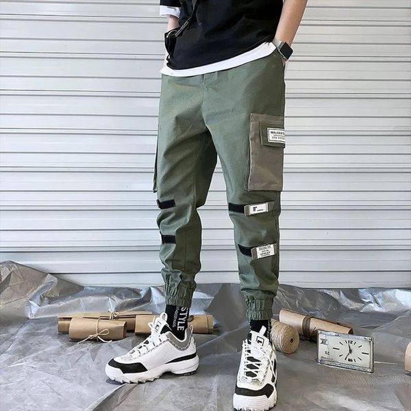 

man jogger camouflage side pockets women pant loose style sweatpants fashion high street casual pants 20 colors, Black