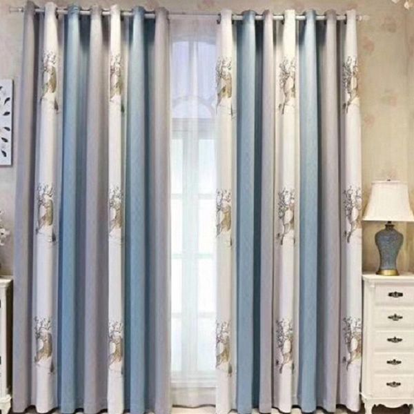 

curtain & drapes modern crystal velvet loop color strip seamless splicing deer printing simple atmosphere for living room bedroom