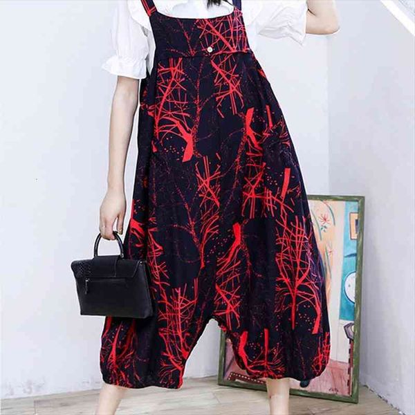 

summer plus size women jumpsuits overalls long pants vintage print trousers sleeveless loose oversize female clothing kz417, Black;white