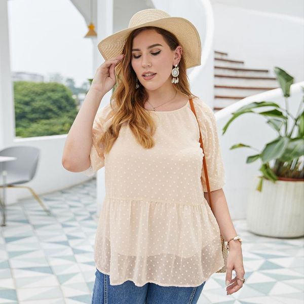 

women's blouses & shirts doib oversize blouse shirt apricot chiffon lantern sleeve large size 2021 summer elastic cuffs plus big 4xl, White