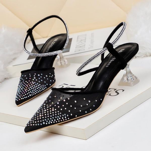 

dress shoes anance 2021 women's summer fashion crystal high heels ladies thin casual mature word buckle sandals, Black