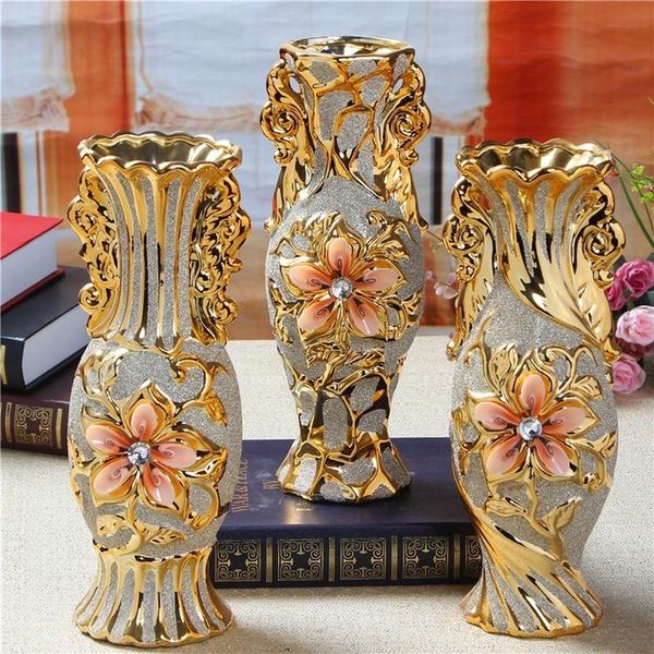 

vases european style vase decoration ceramic crafts golden wedding gift living room opening soft furnishing home
