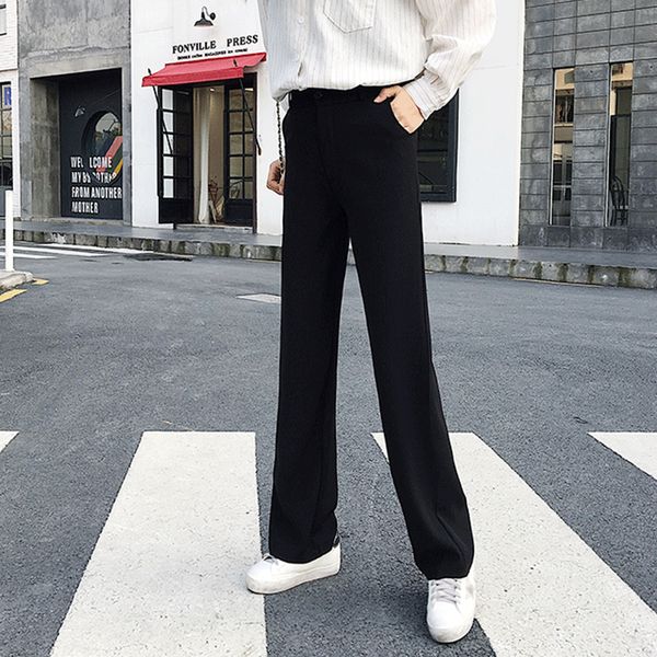 

spring new lady in the office stylish casual fashion high waist long black total length woman pants sales o1kr, Black;white